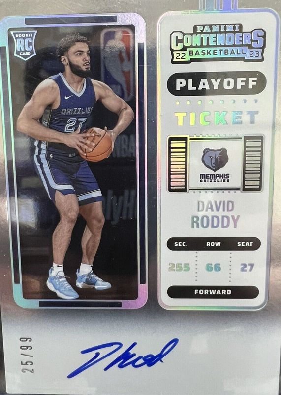 David Roddy 2022 Contenders #105 Rookie Ticket Auto - Playoff /99 Rookie PSA 10