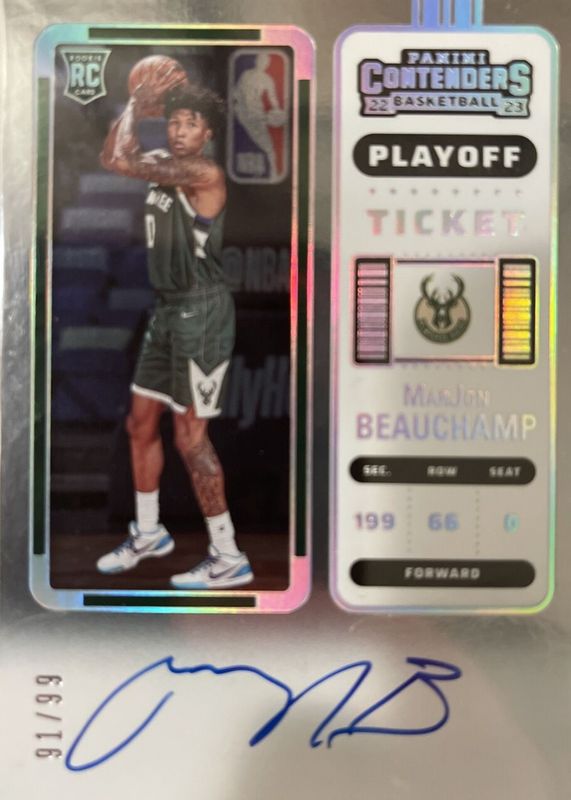 MarJon Beauchamp 2022 Contenders #143 Rookie Ticket Auto - Playoff Ticket /99 PSA 10