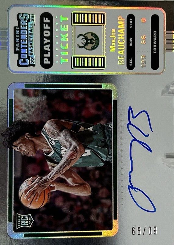 MarJon Beauchamp 2022 Contenders #143 Rookie Ticket Auto Variation - Playoff Ticket /99 PSA 10