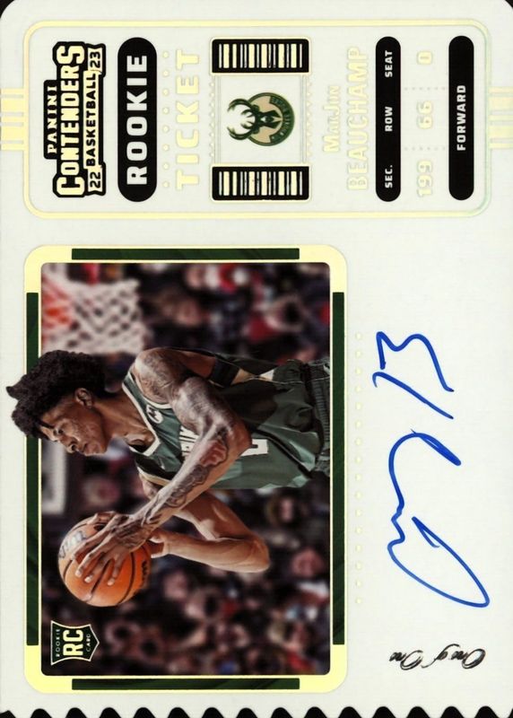 MarJon Beauchamp 2022 Contenders #143 Rookie Ticket Auto Variation - Stub (/1) Rookie PSA 10