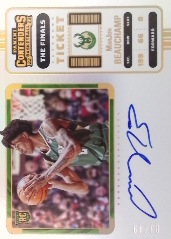 MarJon Beauchamp 2022 Contenders #143 Rookie Ticket Auto - The Finals /49 Rookie PSA 10