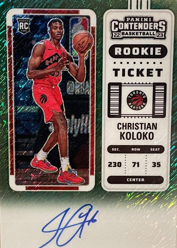 Christian Koloko 2022 Contenders #139 Rookie Ticket Auto - Premium Green Shimmer Rookie PSA 9