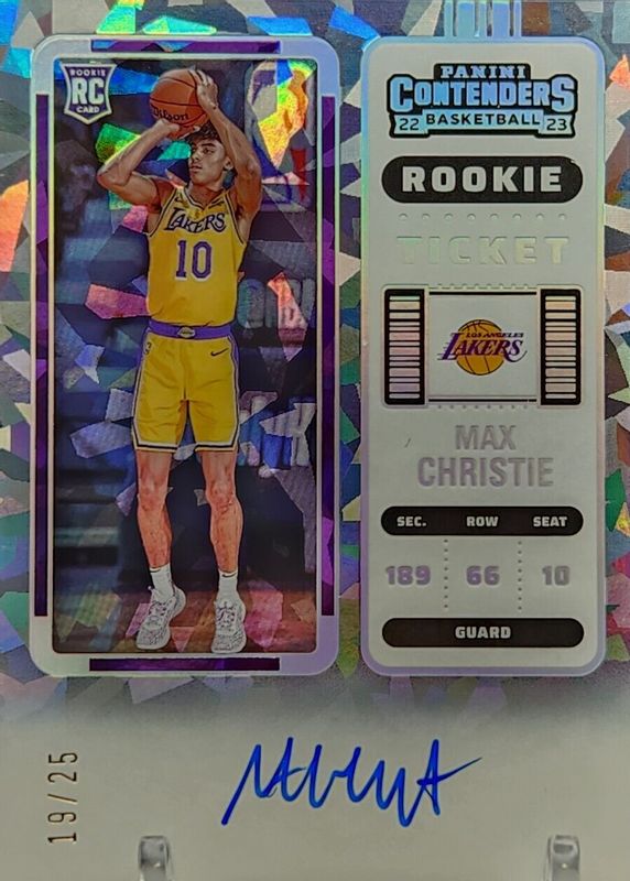Max Christie 2022 Contenders #144 Rookie Ticket Auto - Cracked Ice Ticket /25 RAW