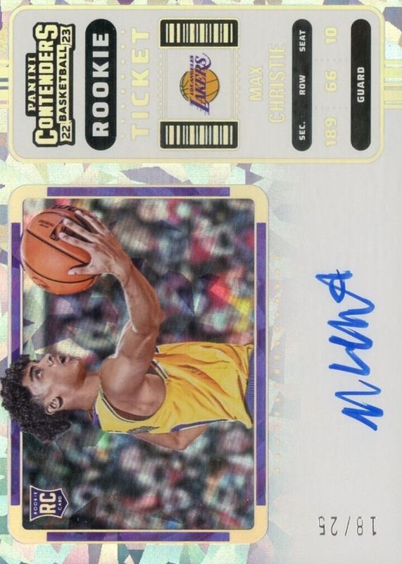 Max Christie 2022 Contenders #144 Rookie Ticket Auto Variation - Cracked Ice Ticket /25 RAW