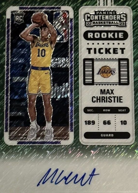 Max Christie 2022 Contenders #144 Rookie Ticket Auto - Premium Green Shimmer RAW