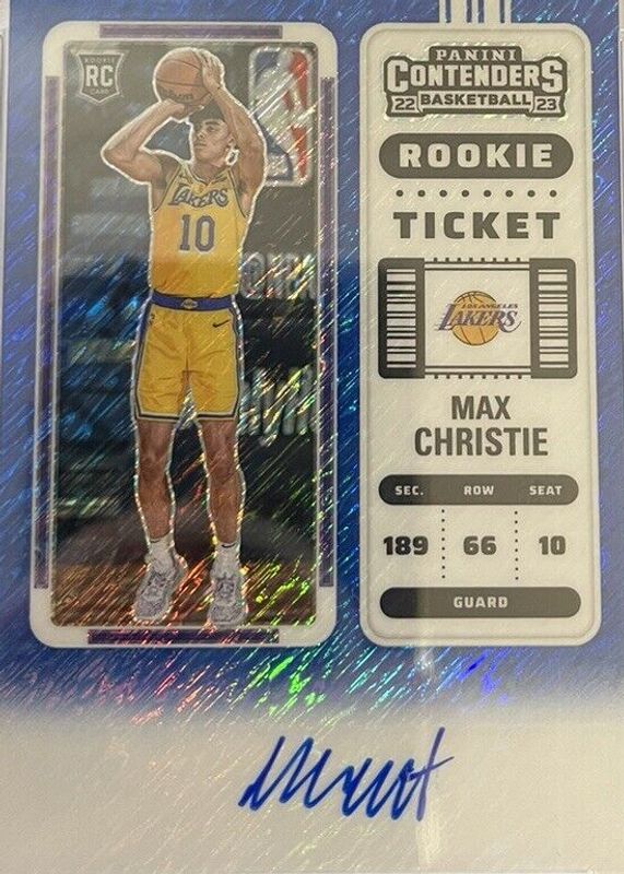 Max Christie 2022 Contenders #144 Rookie Ticket Auto - Premium Blue Shimmer /21 RAW
