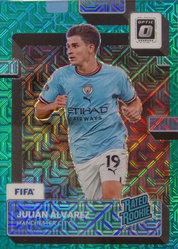 Julian Alvarez 2022 Donruss #198 Optic - Teal Mojo /49 (Club) Rookie PSA 10