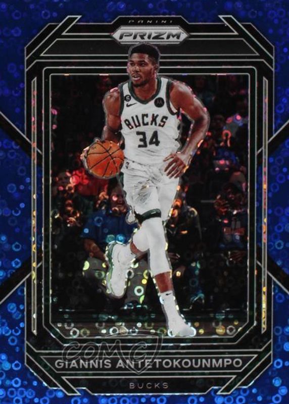 Giannis Antetokounmpo 2022 Prizm #96 Fast Break Blue /150 PSA 10