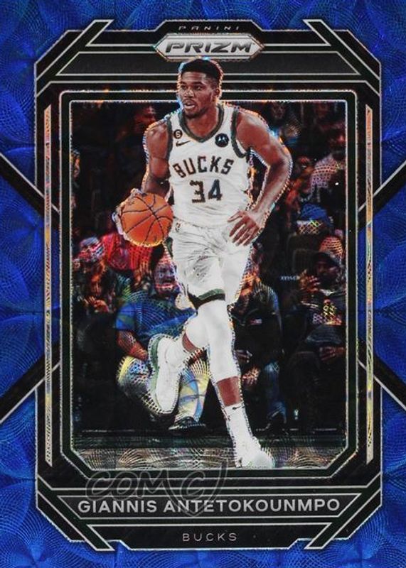 Giannis Antetokounmpo 2022 Prizm #96 Choice Blue /49 PSA 10