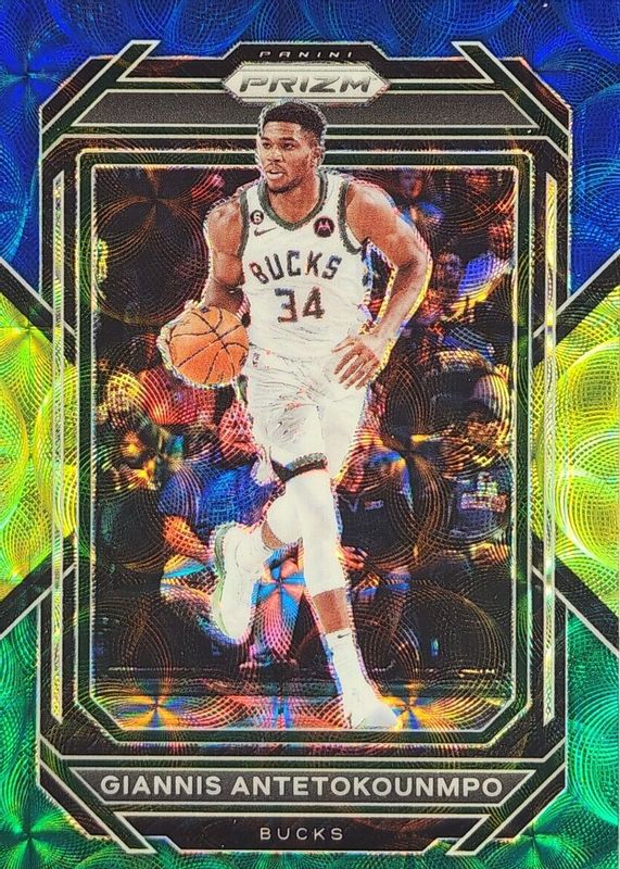 Giannis Antetokounmpo 2022 Prizm #96 Choice Blue Yellow Green SGC 10