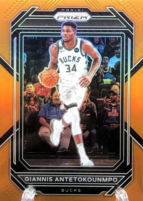 Giannis Antetokounmpo 2022 Prizm #96 Orange /49 PSA 10