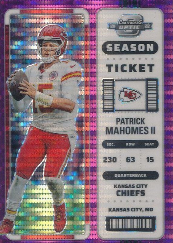 Patrick Mahomes II 2022 Contenders Optic #34 Purple Pulsar /26 RAW