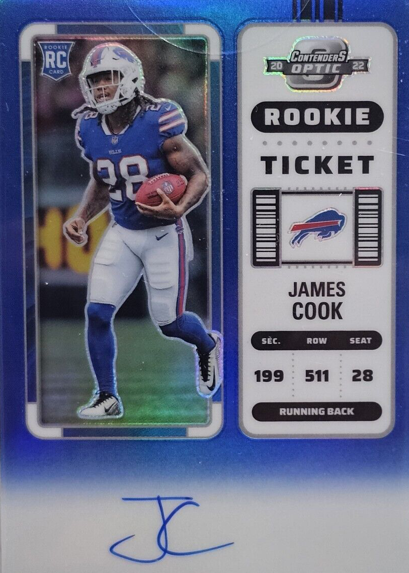 James Cook 2022 Contenders Optic #123 Rookie Ticket Auto - Blue