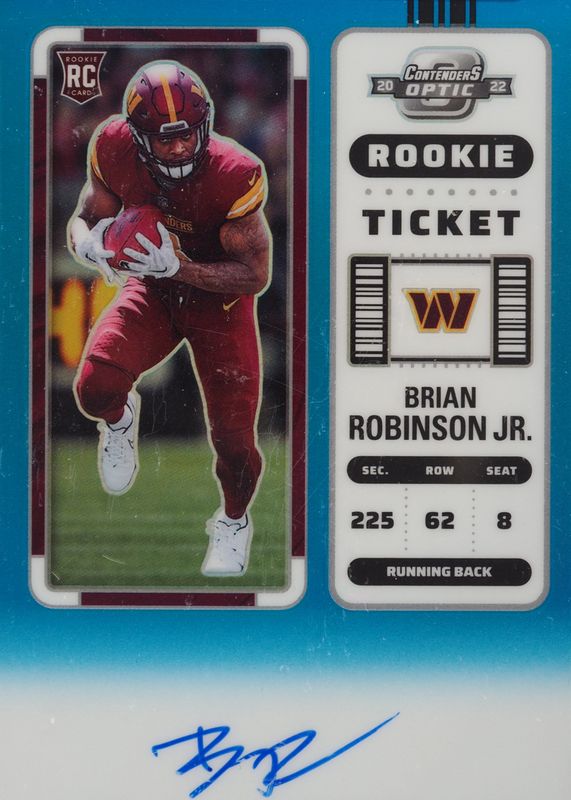 Brian Robinson Jr. 2022 Contenders Optic #106 Rookie Ticket Auto - Teal /99 PSA 10