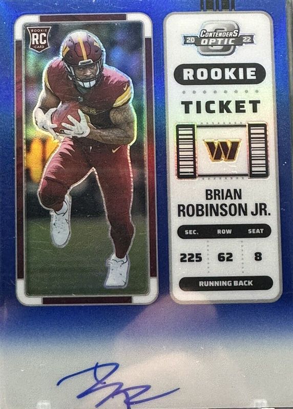 Brian Robinson Jr. 2022 Contenders Optic #106 Rookie Ticket Auto - Blue /75 PSA 10