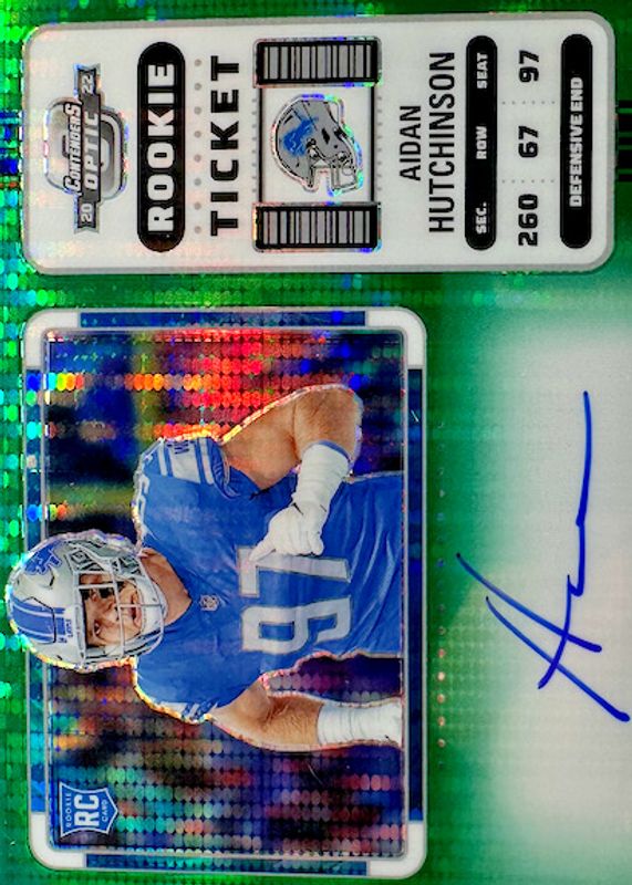 Aidan Hutchinson 2022 Contenders Optic #102 Rookie Ticket Auto Variation - Green Pulsar /15 SGC 10