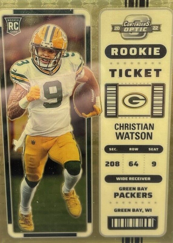 Christian Watson 2022 Contenders Optic #66 Gold Vinyl /1 Rookie PSA 10