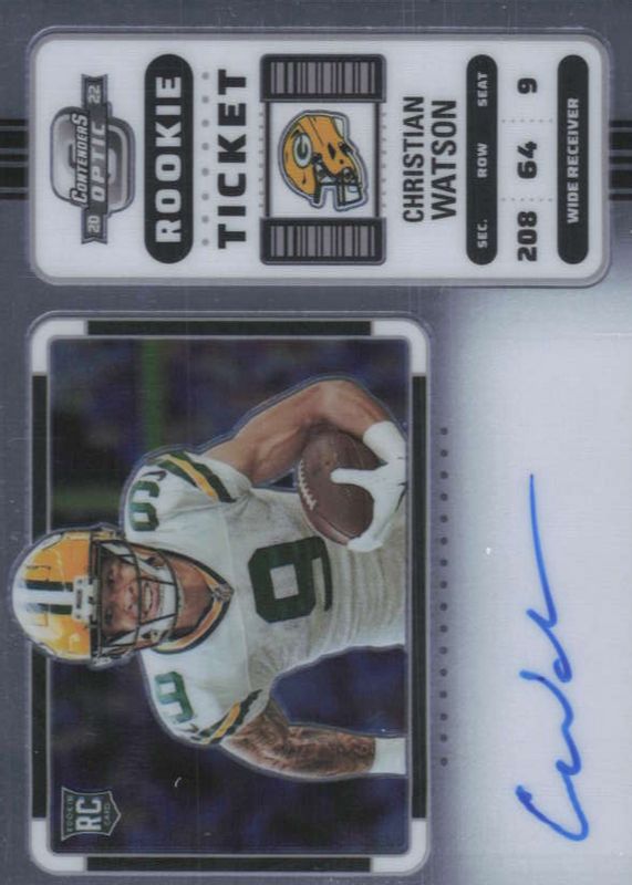 Christian Watson 2022 Contenders Optic #110 Rookie Ticket Auto Variation Rookie SGC 9.5