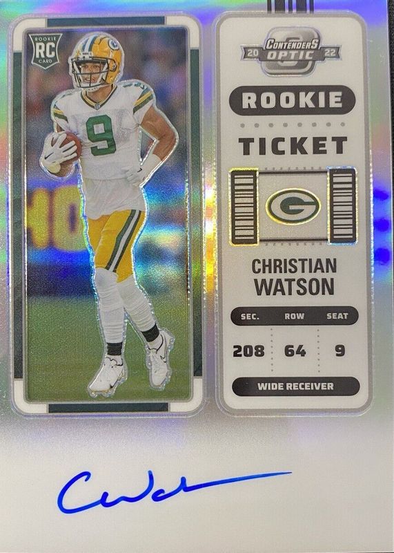 Christian Watson 2022 Contenders Optic #110 Rookie Ticket Auto - Silver PSA 10