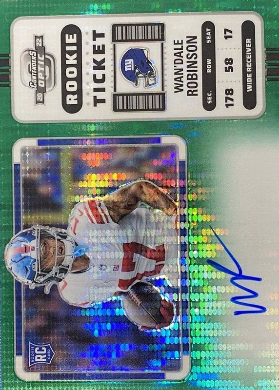 Wan'Dale Robinson 2022 Contenders Optic #141 Rookie Ticket Auto Variation - Green Pulsar /15 RAW