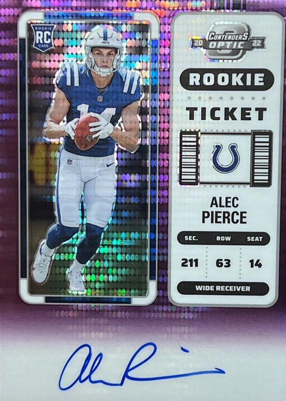 Alec Pierce 2022 Contenders Optic #103 Rookie Ticket Auto - Purple Pulsar /21 RAW