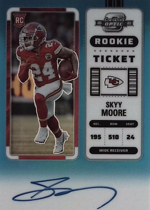 Skyy Moore 2022 Contenders Optic #134 Rookie Ticket Auto - Teal /99 PSA 10