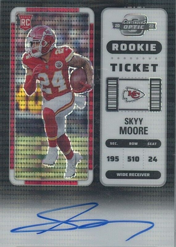 Skyy Moore 2022 Contenders Optic #134 Rookie Ticket Auto - Black Pulsar /8 Rookie PSA 10