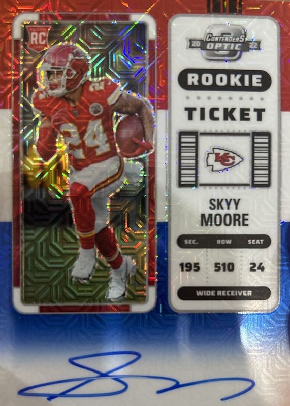 Skyy Moore 2022 Contenders Optic #91 Red White Blue /13 Rookie PSA 10