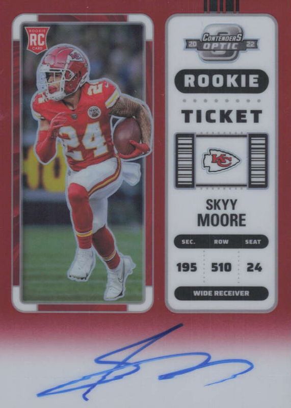 Skyy Moore 2022 Contenders Optic #134 Rookie Ticket Auto - Red /149 Rookie PSA 10