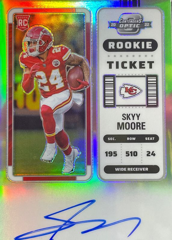 Skyy Moore 2022 Contenders Optic #134 Rookie Ticket Auto - Silver PSA 10