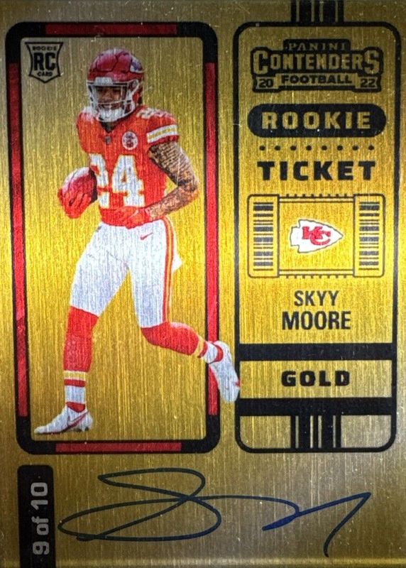 Skyy Moore 2022 Contenders Optic #134 Rookie Ticket Auto - Gold /10 PSA 10