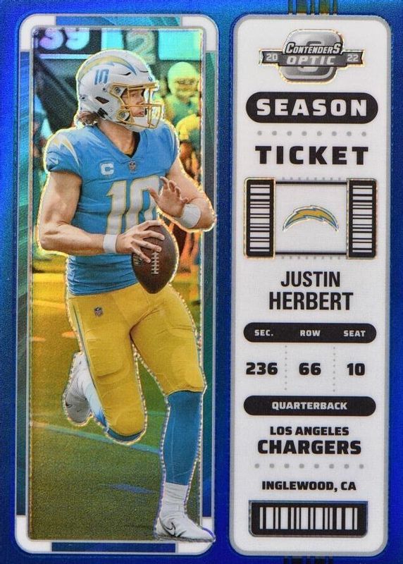 Justin Herbert 2022 Contenders Optic #41 Blue /99 PSA 10