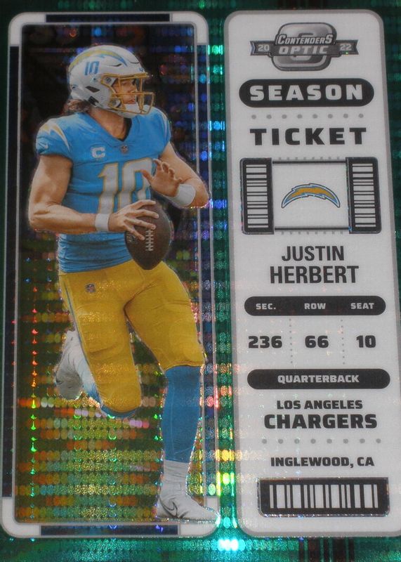 Justin Herbert 2022 Contenders Optic #41 Green Pulsar /30 PSA 10