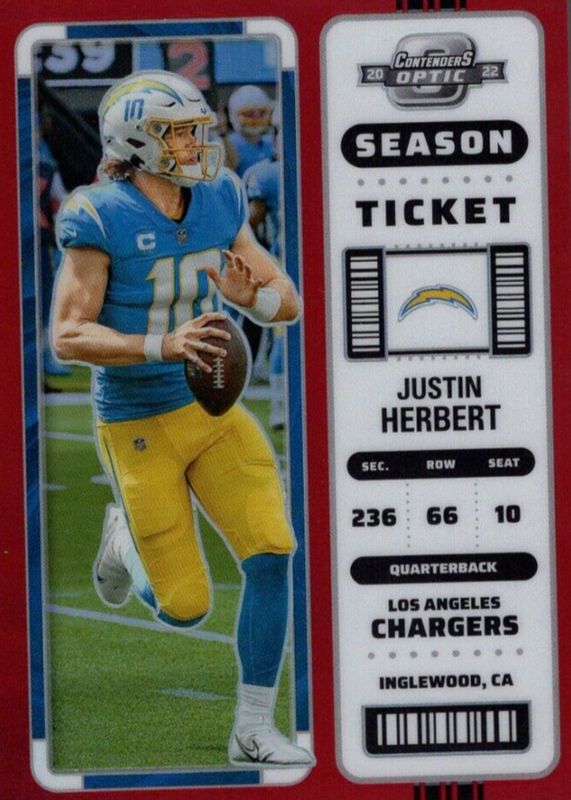 Justin Herbert 2022 Contenders Optic #41 Red /175 RAW