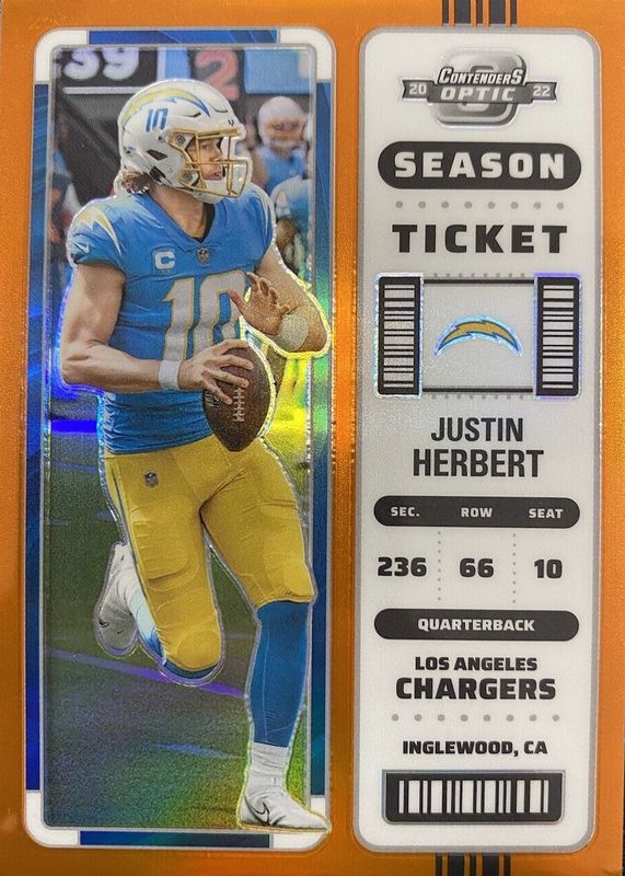 Justin Herbert 2022 Contenders Optic #41 Orange /50 PSA 9