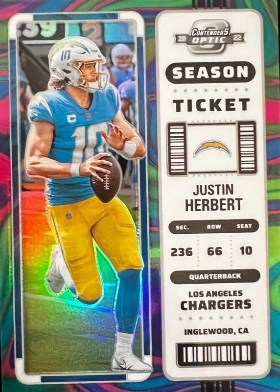 Justin Herbert 2022 Contenders Optic #41 Neon Marble /4 PSA 10