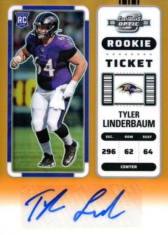 Tyler Linderbaum 2022 Contenders Optic #204 Rookie Ticket Auto - Orange /50 Rookie PSA 10