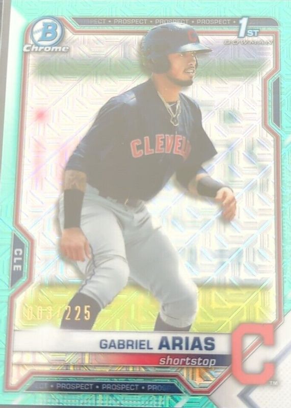 Gabriel Arias 2021 Bowman Mega Box #BCP-89 Chrome Prospects - Aqua Mojo Refractor /225 (1st) RAW