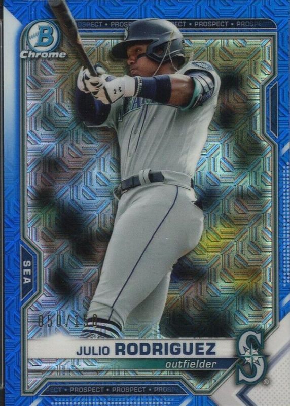 Julio Rodriguez 2021 Bowman Chrome Mega Box #BCP-231 Prospects - Blue Mojo Refractor /150 PSA 10