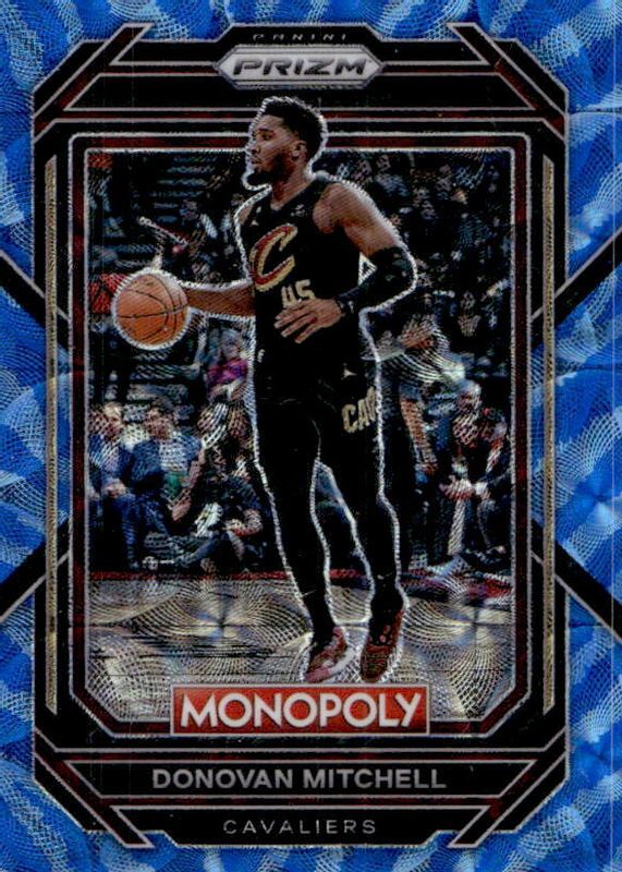 Donovan Mitchell 2022 Prizm Monopoly #18 Boardwalk Blue Tiger Stripe RAW