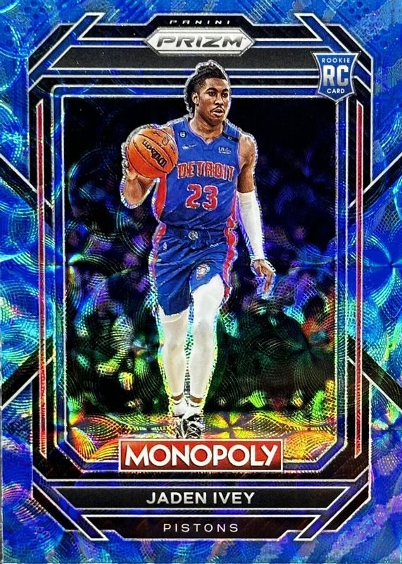 Jaden Ivey 2022 Prizm Monopoly #26 Boardwalk Blue Tiger Stripe Rookie PSA 10