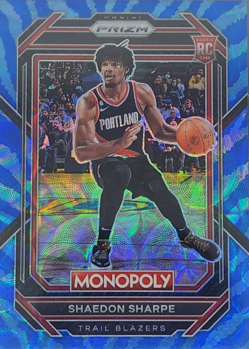 Shaedon Sharpe 2022 Prizm Monopoly #74 Boardwalk Blue Tiger Stripe 