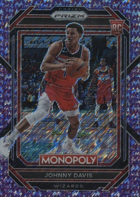 Johnny Davis 2022 Prizm Monopoly #90 Purple Money Shimmer /50 Rookie RAW