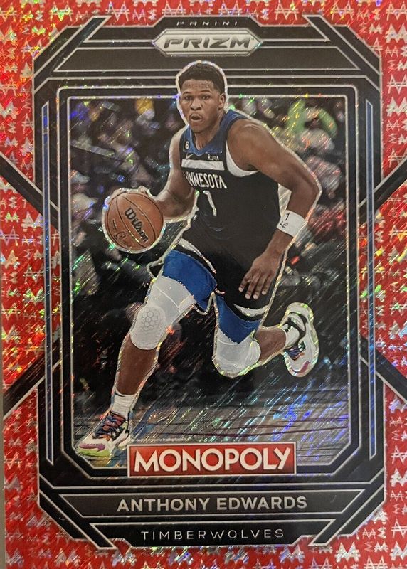 Anthony Edwards 2022 Prizm Monopoly #53 Red Money Shimmer /100 PSA 10