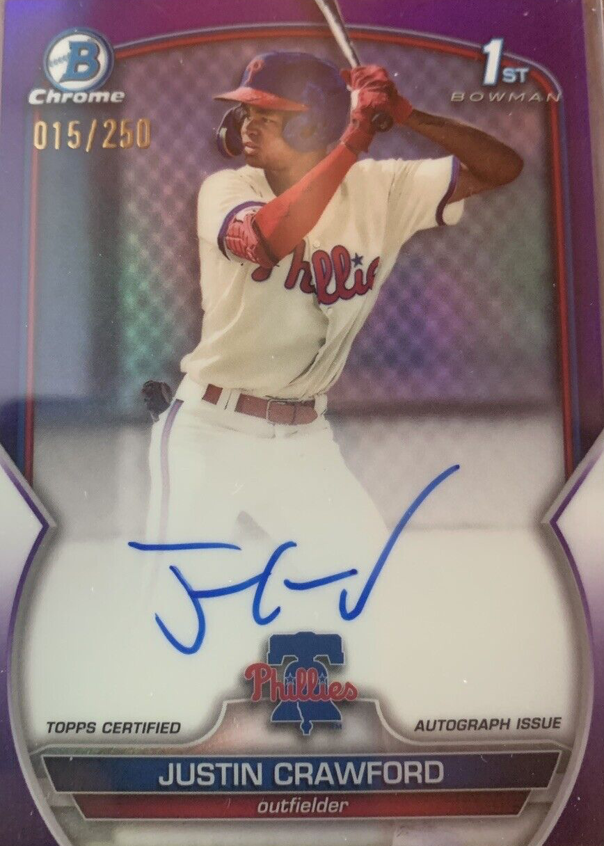 Justin Crawford 2023 Bowman #CPA-JC Chrome Prospect Auto - Purple 