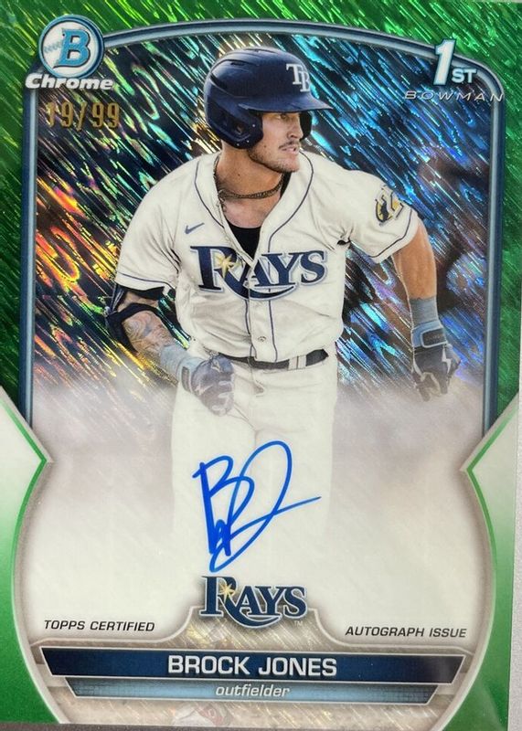 Brock Jones 2023 Bowman #CPA-BJ Chrome Prospect Auto - Green Shimmer Refractor /99 (1st) RAW