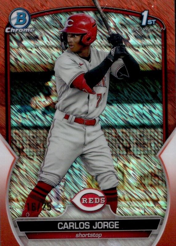 Carlos Jorge 2023 Bowman #BCP-120 Chrome Prospects - Orange Shimmer Refractor /25 (1st) RAW