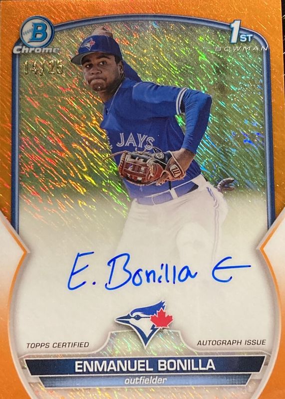 Enmanuel Bonilla 2023 Bowman #CPA-EBO Chrome Prospect Auto - Orange Shimmer Refractor /25 (1st) PSA 10