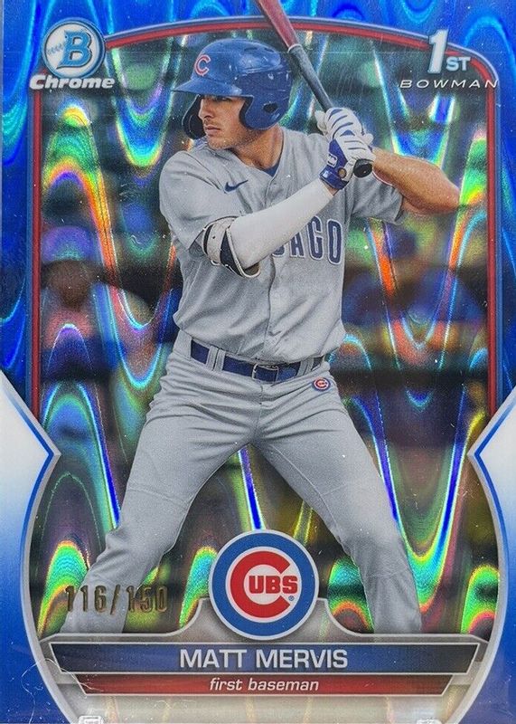 Matt Mervis 2023 Bowman #BCP-74 Chrome Prospects - Blue RayWave Refractor /150 (1st) Rookie PSA 10