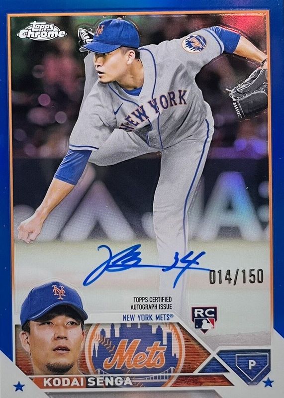 Kodai Senga 2023 Topps Chrome #RA-KSA Rookie Autographs - Blue Refractor /150 Rookie PSA 10